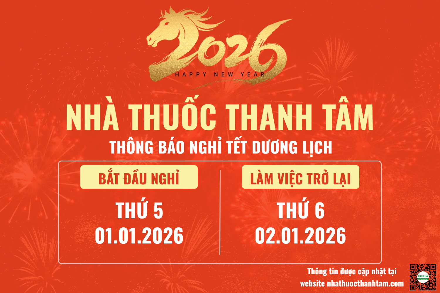 Thông báo nghỉ Tết Dương lịch - Tết Tây 2026 | Nhà thuốc Thanh Tâm