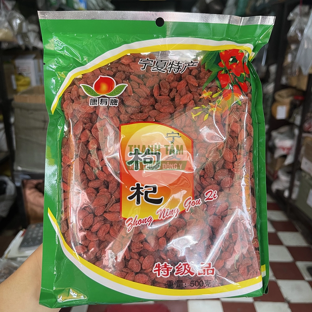 Câu kỷ tử ngọt gói xanh 500g mặt trước | Cửa Hàng Dược Liệu Thanh Tâm