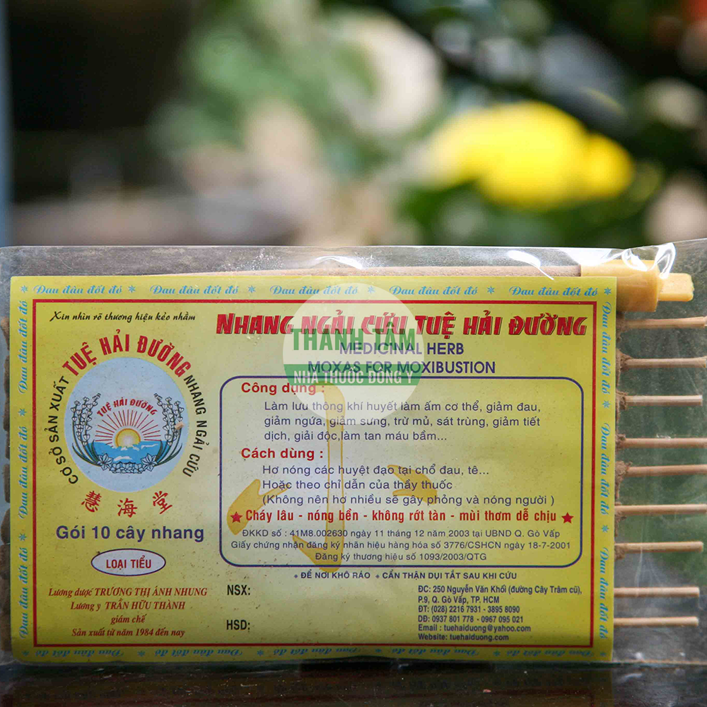 Tuệ Hải Đường Nhang Ngải cứu loại tiểu 10 cây mặt trước | Cửa Hàng Dược Liệu Thanh Tâm